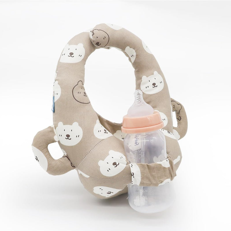 vocheer Baby Bottle Holder Hands Free, Self Feeding Infant Bottle Propper, Twin Baby Essentials, Portable Support Pillow for Newborns,Cotton, Brown Bear