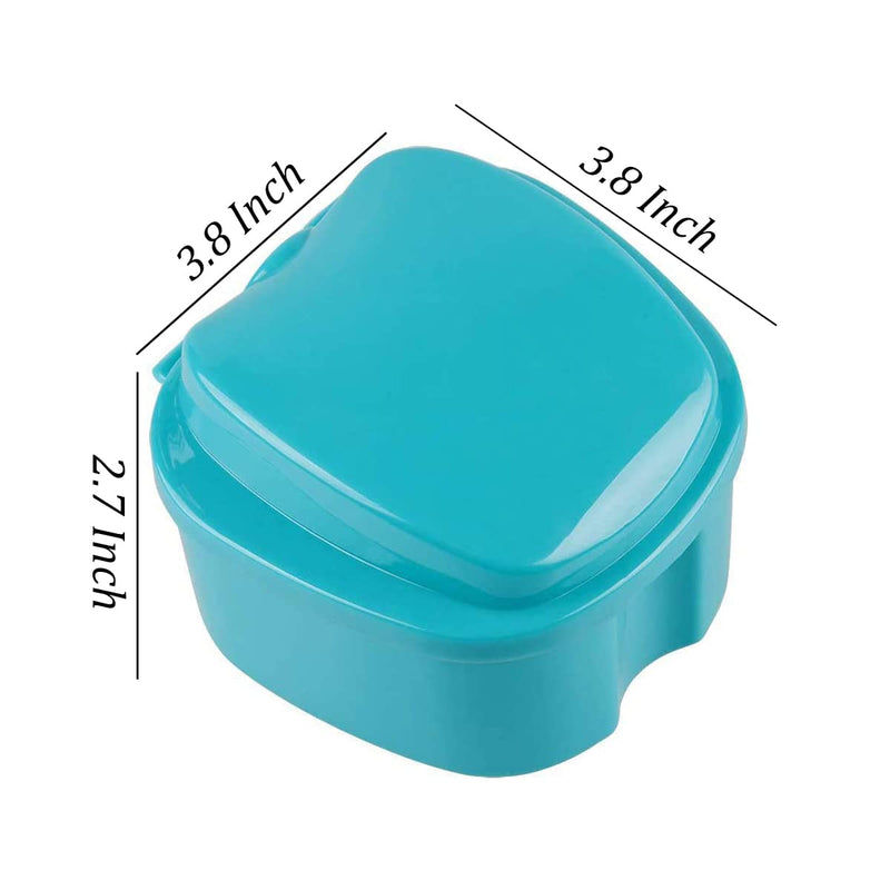 [Australia] - 2 Pack Denture Bath Cup Case Box Holder Storage Soak Container with Strainer Basket for RetainersTravel False Teeth Cleaning (Blue, Green) Blue, Green 