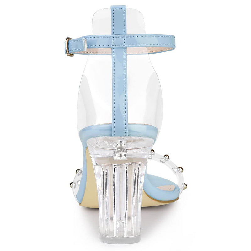 Allegra K Women's Clear Block Heel Ankle Strap Heeled Sandals 9 Sky Blue