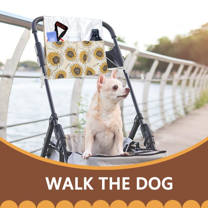 [Australia] - Walker Bag, Double-Sided Walker Basket for Folding Walker, Multi Pockets Walker Accessories Bags for Rollator, Wheelchair Accessories Storage Organizer (Sunflower) Sunflower 