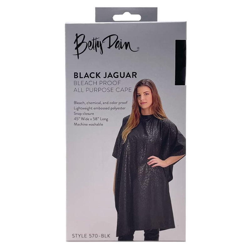 [Australia] - Betty Dain Black Jaguar Bleach-proof All Purpose Styling Cape, Material Defends Against Bleach Stains, Color Proof, Chemical Proof, Waterproof, Lightweight Embossed Nylon, Black 
