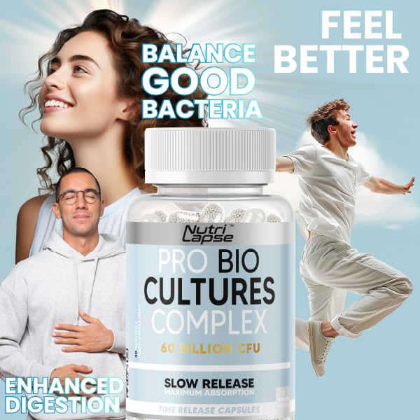 Bio Culture Probiotics Complex, 60 Billion CFU, Advanced Granular Biotechnology Capsules Slow-Release Maximum absorbtion for Gut Health. 60 count (Pack of 1)