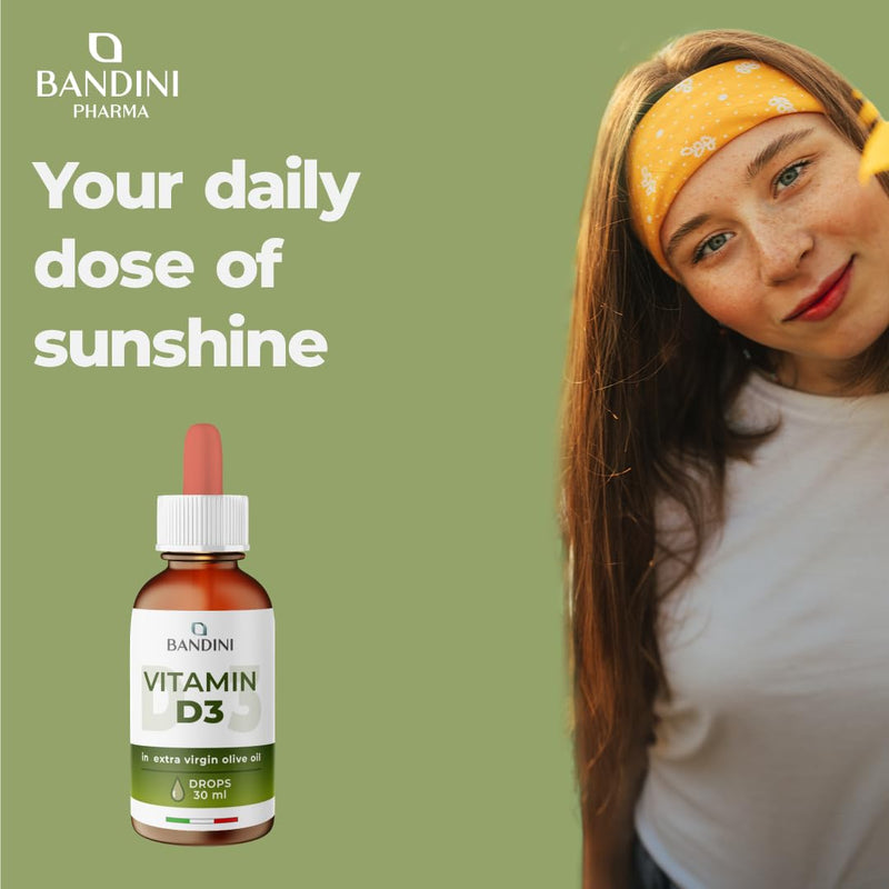 Bandini® Vitamin D3 Drops - 2000 IU per Drop | Liquid Vitamin D Supplement in Extra Virgin Olive Oil | Supports Normal Bones, Teeth and Immune System | High Bioavailability | 30ml - 840 Drops