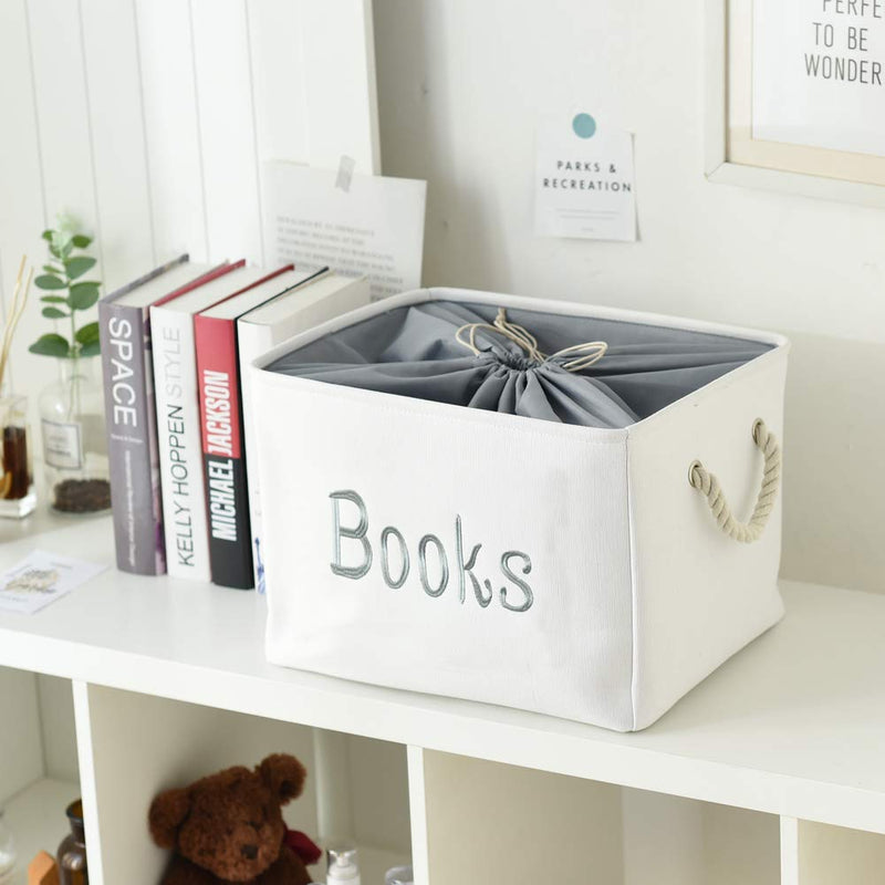 [Australia] - INough Book Basket for Kids Room, Book Storage Basket Book Organizer for Nursery Room Classroom Library Book Storage Box Collapsible Book Bins with Drawstring Closure for Cartoon Book Reading Books Large (Pack of 1) 