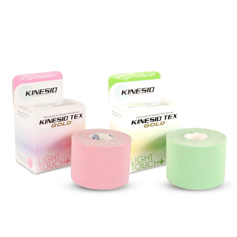 Kinesio Taping - Elastic Therapeutic Athletic Tape Tex Gold Light Touch Bundle - Sakura Pink & Take Green – 2 in. x 16.4 ft - 2 Rolls