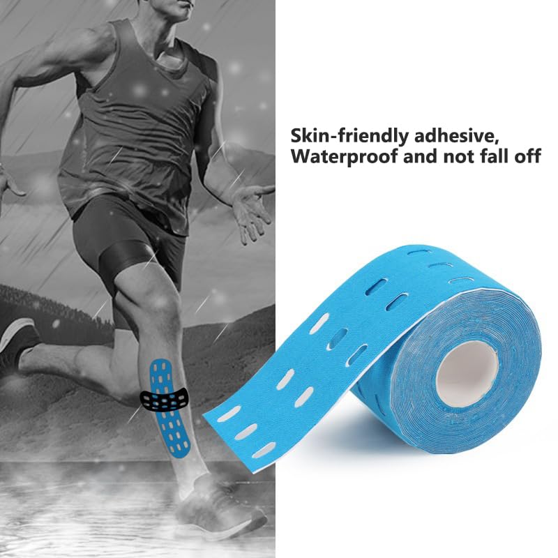 RooRuns Kinesiology Tape, (1 Roll) Original Cotton Elastic Premium Athletic Tape, Hypoallergenic and Waterproof K Tape for Muscle Pain Relief and Joint Support Blue
