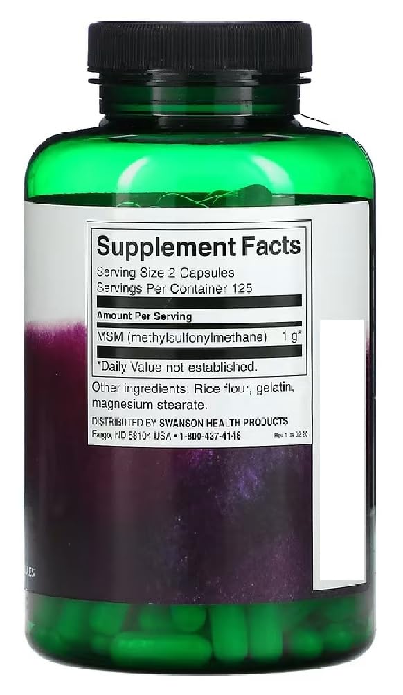 Swansons Swanson - MSM (Methylsulfonylmethane) 1000mg | Joint, Skin & Connective Tissue Support | 250 Capsules