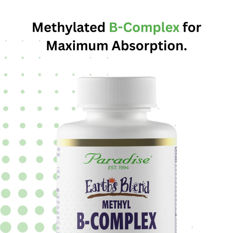 Paradise Herbs, Earth's Blend B-Complex, Methylated, Enzymatically Active Forms of B Vitamins + Superfoods, Supports Energy & Immunity, 60 Capsules (Pack of 2) 60 Count (Pack of 2)