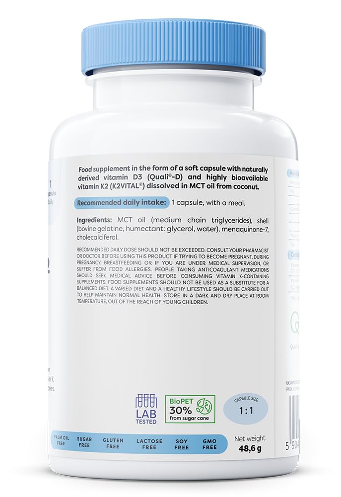 Osavi Vitamin D3 + K2, 2000 IU + 100 μg – 120 Softgels | Supports Bone, Teeth & Immune Health | with Quali®–D & K2VITAL® for High Absorption | MCT Oil–Based Formula 120 count (Pack of 1)