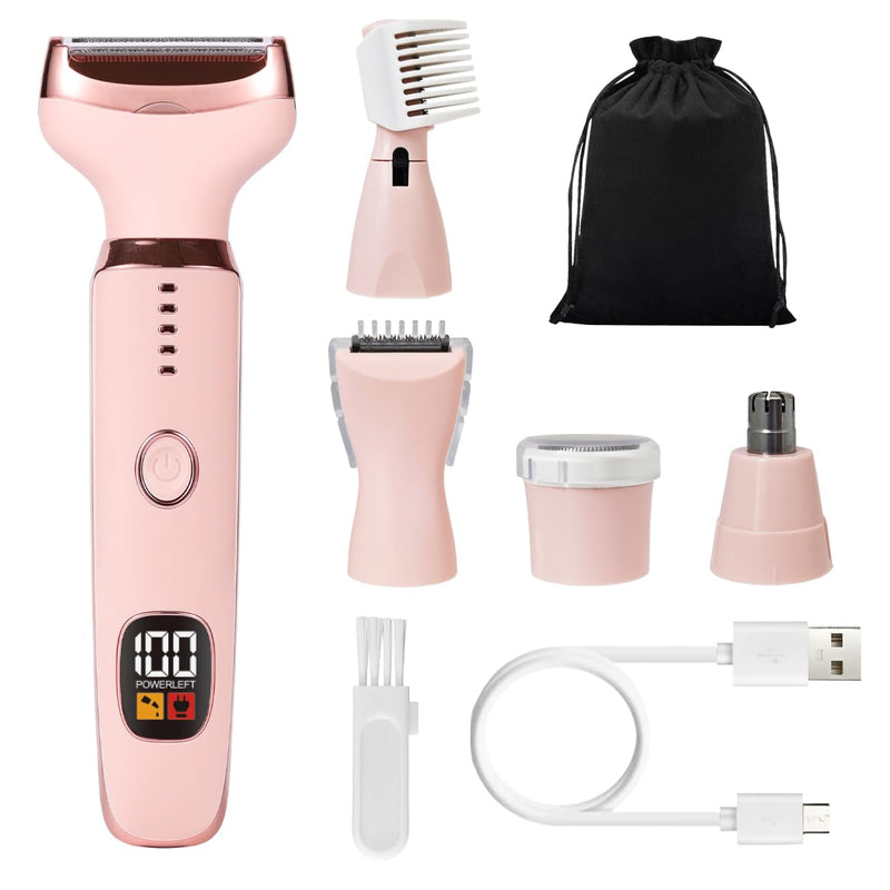 [Australia] - Electric Razors for Women, 5 in 1 Painless Ladies Wet & Dry Body Razors and Facial Hair Remover, Rechargeble Facial and Body Hair Remover for Face Nose Eyebrow Arms Armpit Legs Pubic Area (Pink) Pink 