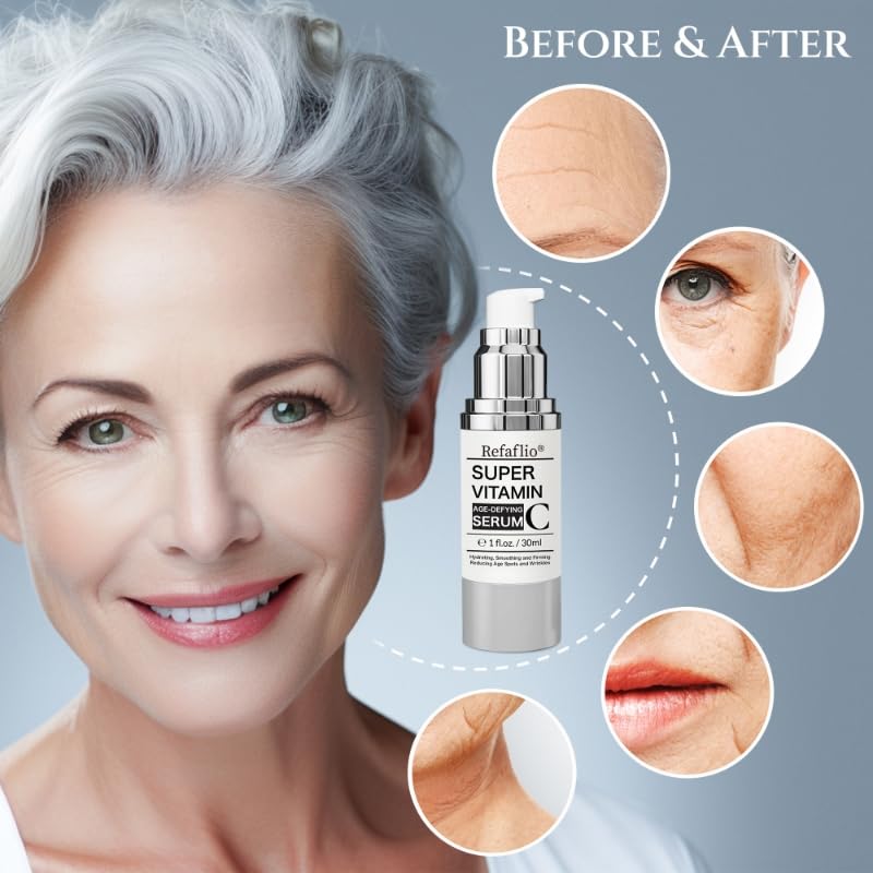Super Vitamin C Serum for Women over 70, Wrinkle Cream for Face, Anti Aging Cream, Hydrates, Softens, Lifts and Firms Super Vitamin C Serum (30ml, Orange) 1 Fl Oz (Pack of 1)