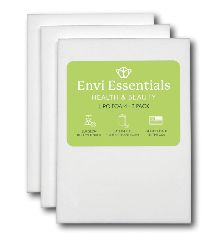 Envi Essentials Lipo Foam | Latex Free Polyurethane Sheets - 11" x 8" x 1/2" Thick | Made in The USA | Recovery Foam for Use After Liposuction, Tummy Tuck, C-Section and Breast Augmentation | 3 Pack 11" x 8" x 0.5"