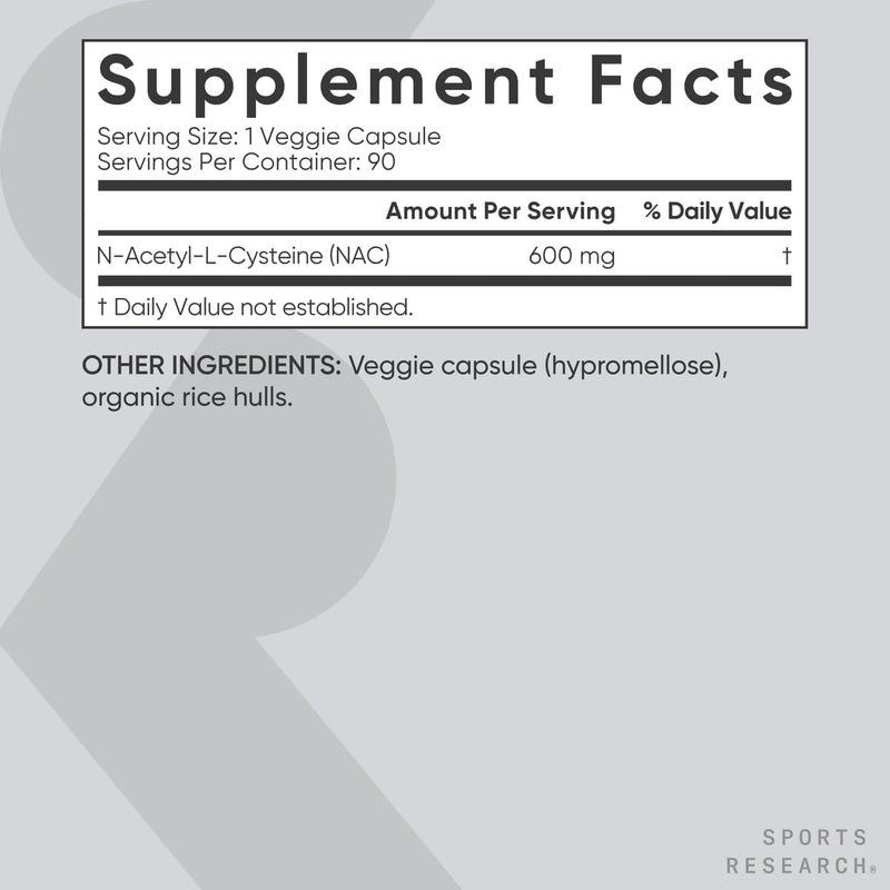 [Australia] - Sports Research N-Acetyl L-Cysteine (NAC) 600mg, 90 Veggie Capsules - Vegan, Non-GMO, Gluten Free. Lemon Aroma 90 Count (Pack of 1) 