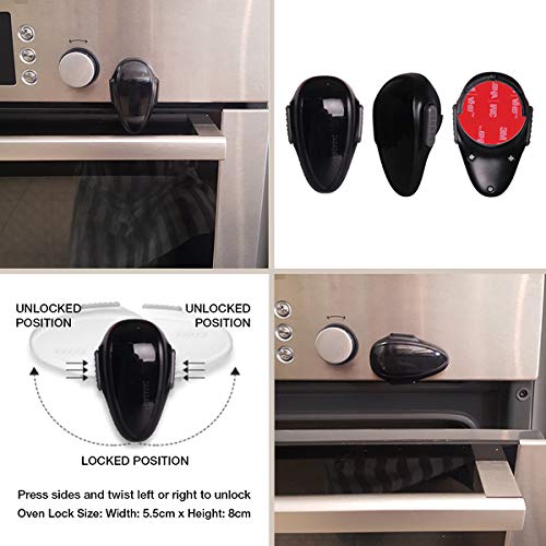[Australia] - Oven Door Lock Child Safety, Heat-Resistant Easy to Install, Childproof Oven Locks for Toddlers, no Screws or Drills swivel mechanism rotation (Black) Oval Black 
