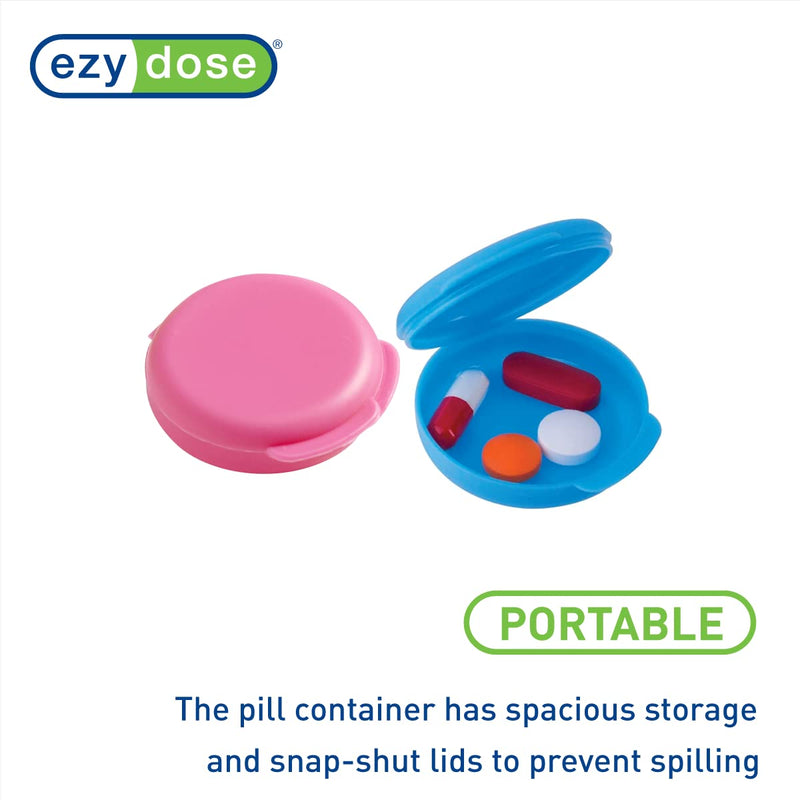 Ezy Dose Daily Round Pocket Pharmacy Pill Organizer, Blue & Pink, 2 Pack | Portable On-The-Go, Pill Box, Organizer and Vitamin Containers, Snap Shut Lids, Perfect For Traveling, BPA Free 2-Pack
