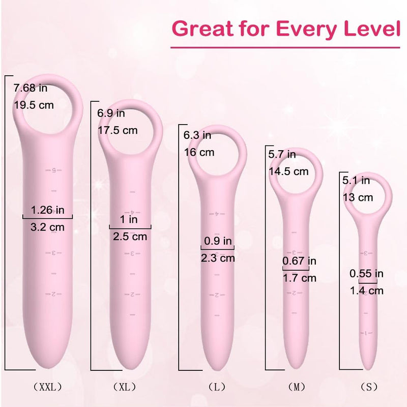 [Australia] - Silicone Dilators for Pelvic Floor for Women with Fine Scales, 5-Pack Pink with Storage Bag, Pelvic Wand Massager, Pelvic Floor Muscle Trainer, Pelvic Floor Strengthening Device 