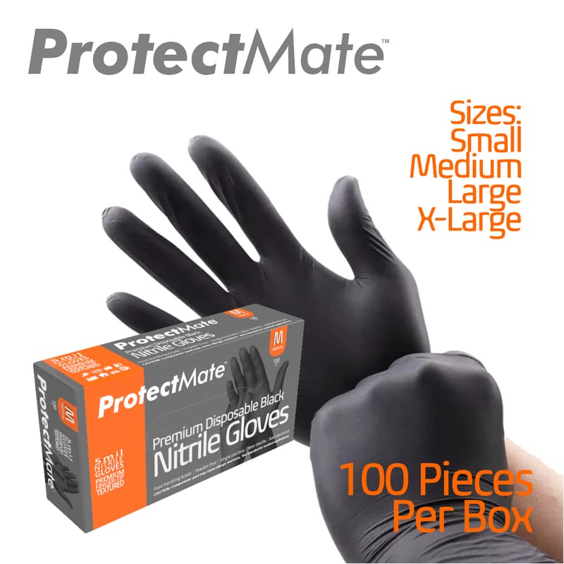 [Australia] - Black Nitrile Gloves- Industrial Strength, 5 mil Thickness, Gloves Disposable Latex Free, Food-Prep Disposable Gloves- Ideal for BBQ, Barber, Cleaning- Large (Box of 100) Large (Box of 100) Black 