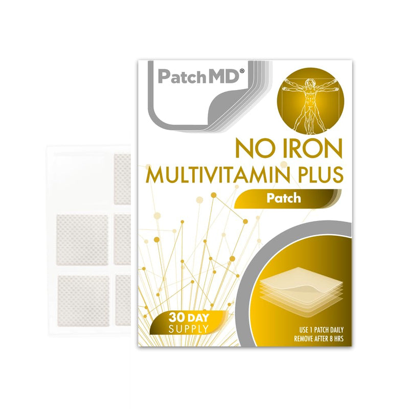 PatchMD No Iron Multivitamin Plus™ 30 Daily Topical Patches. 100% Natural. Allergy & Filler Free. High Absorption More bioavailable. Suitable for Sensitive stomachs & bariatric.