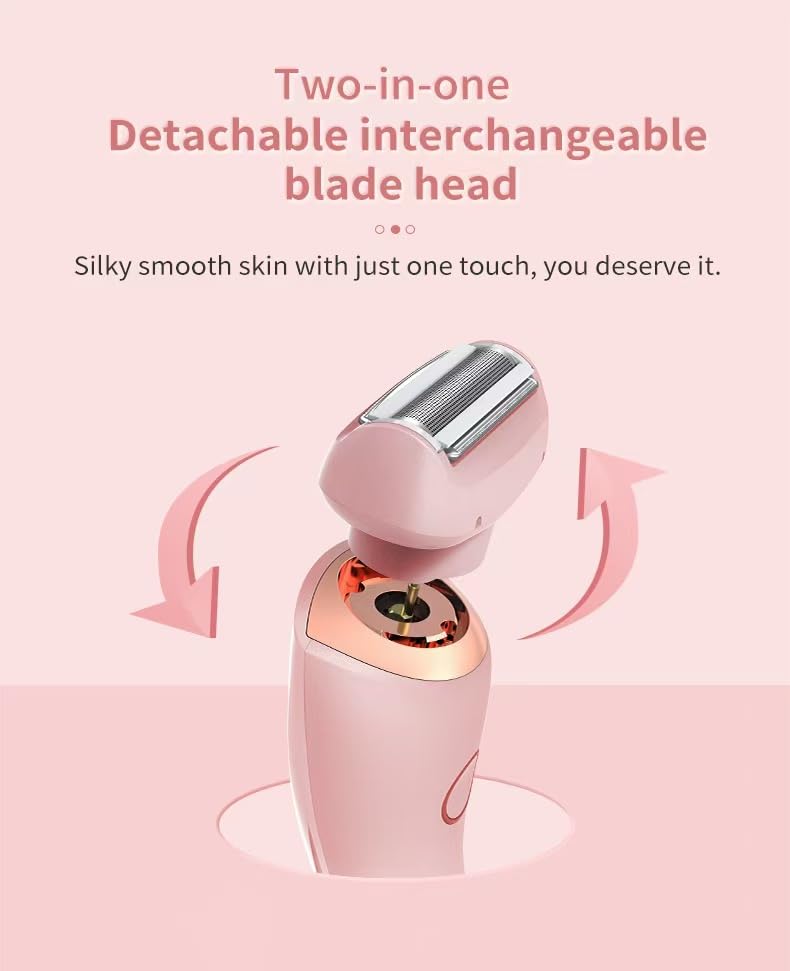 Livora Electric Shaver for Women | 2 in 1 Silk Glide Pro Razor | Wet & Dry Waterproof with Removable Head | Painless Hair Removal for Leg, Arm, Underarm & Bikini Area | (Pink) Pink