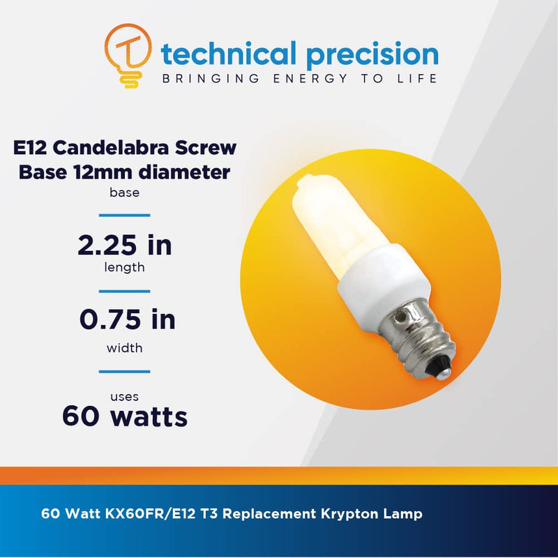 [Australia] - 60W 120V Xenon E12 Bulb Replacement for Kichler 5905fst by Technical Precision - T3 Xenon Lamp Replacement - E12 Candelabra Screw Base - Frosted - 2700K Warm White - 1 Pack 