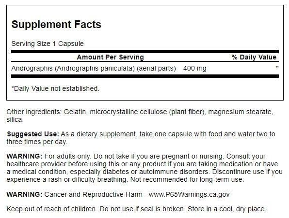 [Australia] - Swanson Full Spectrum Andrographis Paniculata 400 Milligrams 60 Capsules 