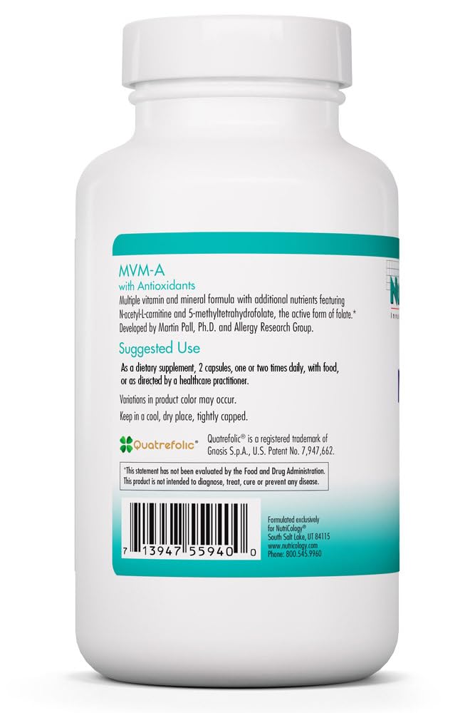Nutricology MVM-A Comprehensive Multivitamin with Minerals, 180 Capsules | Active B Vitamins, Folate and Iron for Antioxidant Activity and Overall Wellness Support, 90 Servings