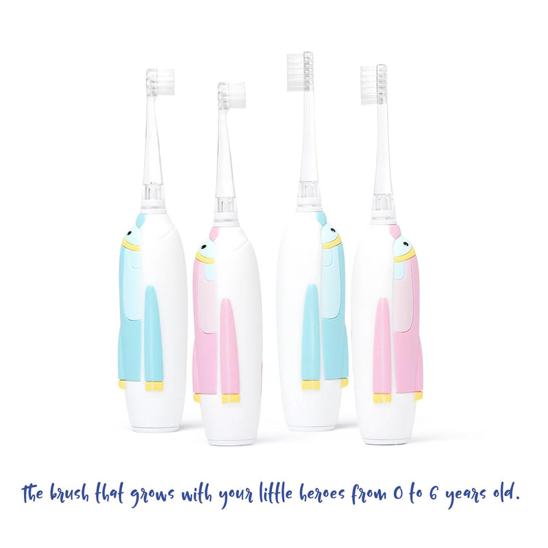 SuperMouth Turbo Twins Sonic Toothbrush – Battery-Powered, Soft Bristles, Flashlight to See Kids’ Mouth, Soothes Teething & Cleans Teeth for Ages 0-36 Months, Augmented Reality Sticker Included Blue 0-36 Months