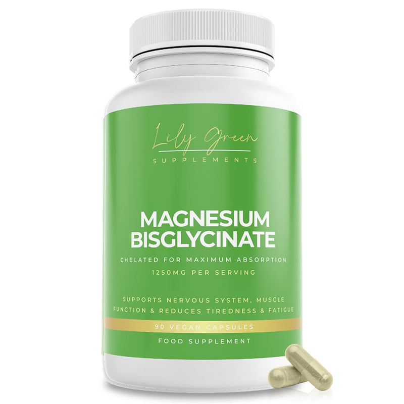 Lily Green Magnesium Bisglycinate Capsules | 1250mg Per Serving of Bioactive Glycinate | Magnesium Supplements for Sleep, Calmness, Psychological & Muscle Function | 90 Capsules | Made in UK