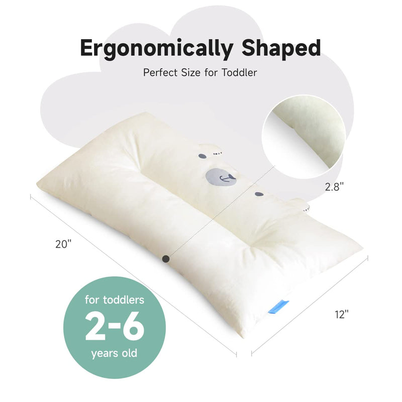 [Australia] - Toddler Pillow, 20X12inches Machine Washable Soft Hypoallergenic Kids Pillows,100% Cotton Pillowcase Child Cute Animal Perfect Toddler Pillows for Sleeping 2 Year Old (Bear) Bear 