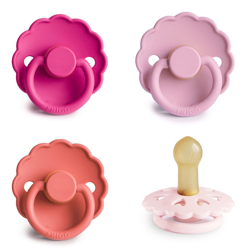 [Australia] - FRIGG Natural Rubber Baby Pacifier 4-Pack Rosy Romance | Made in Denmark | BPA-Free (6-18 Months) Size 2 