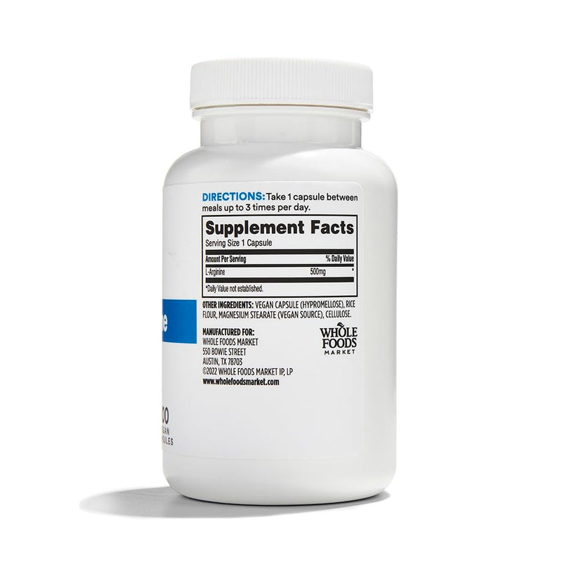 [Australia] - 365 by Whole Foods Market, L Arginine 500Mg 100 Veggie Caps 100 Count (Pack of 1) 