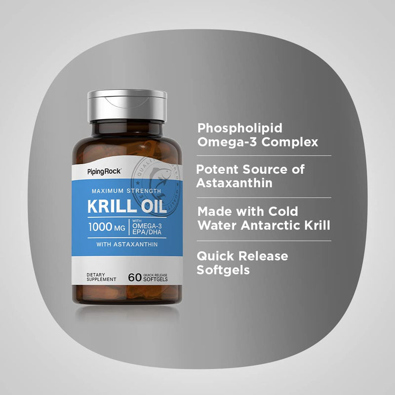 [Australia] - Piping Rock Krill Oil 1000 mg Softgels | 60 Count | with Omega 3, EPA, DHA | Non-GMO, Gluten Free 