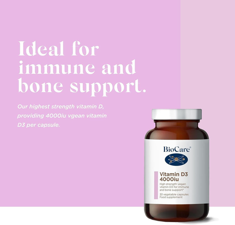 BioCare Vitamin D3 4000iu - High Strength Vegan Vitamin D for Bone, Muscle, Teeth and Immune Support - 30 Capsules 30 count (Pack of 1)