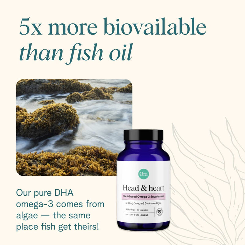 [Australia] - Ora Organic Vegan Omega 3 Supplement - 500mg DHA for Brain, Eye, and Heart Health - Made from Sustainable Algae - 60 Capsules 