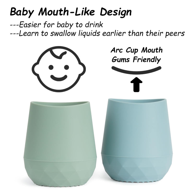 [Australia] - Seposeve Silicone Baby Cups for 6-12 Months, 12-24 Months, Pack of 2 Tiny Open Training Silicone Cup for Baby and Toddler, Baby Mouth-Like Design, with Capacity Markings, Green Blue 