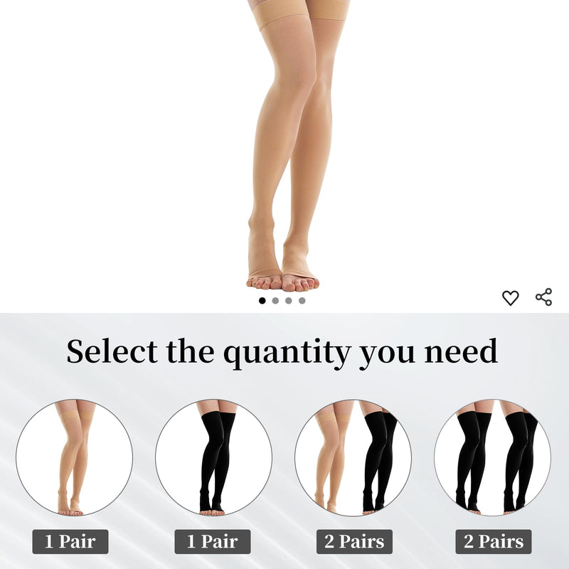 [Australia] - 20-30mmHg Thigh High Compression Stockings, Silicone Dot Band Anti-Slip Compression Socks for Women & Men, Medical Compression Socks for Nurses,Pregnant,Varicose Veins, Sports Recovery Medium Multi-Open Toe*2 