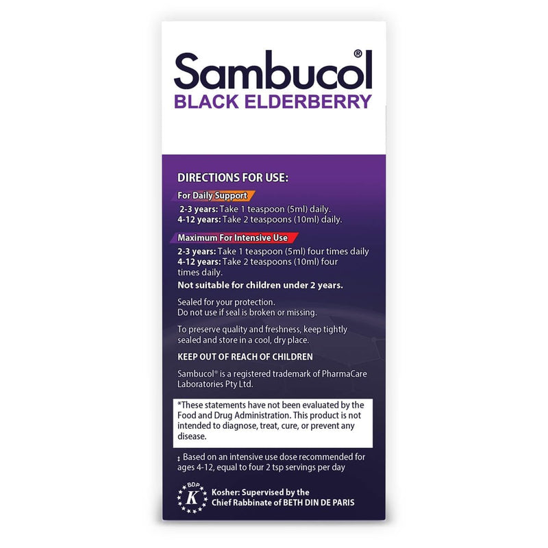 Sambucol Black Elderberry Syrup for Kids - High Antioxidant - 7.8 Fl Oz | Elderberry Liquid with Vitamin C for Kids, High Antioxidants, Daily Wellness Support, Berry Flavor 7.8 Fl Oz (Pack of 1)