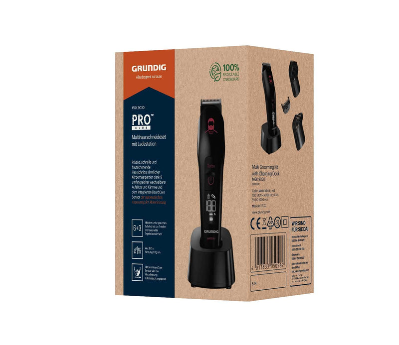 [Australia] - GRUNDIG MGK 9030 ProClub multi-hair cutting set, BeardCare sensor, wet & dry use, with Li-Ion battery technology, cutting set with titanium coating, matt black/red 