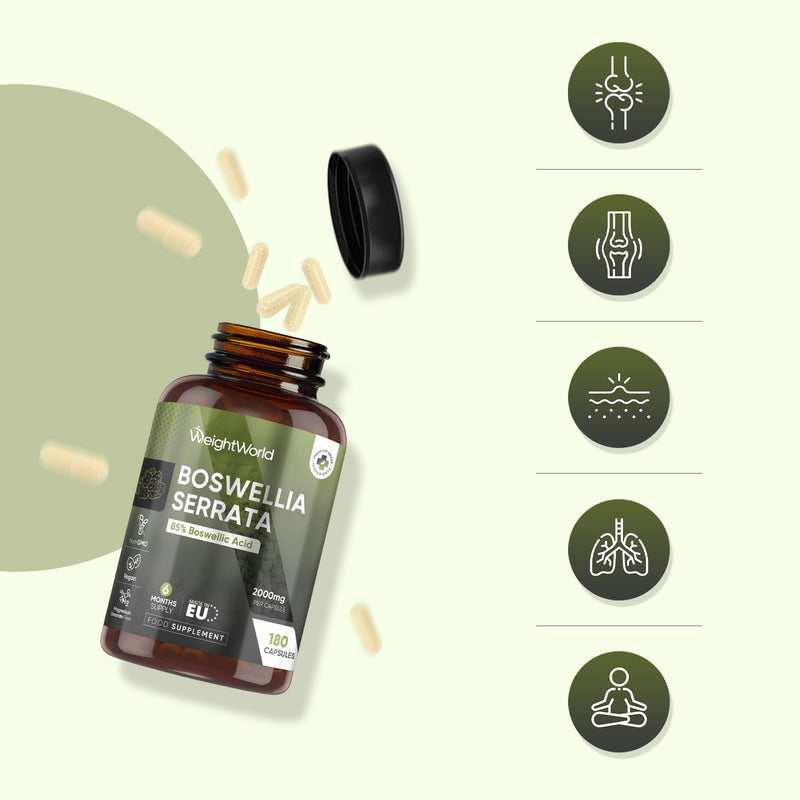 Boswellia Serrata Extract | 85% Boswellic Acid | 180 Capsules | 6 Months Supply | 2000mg per Capsule | 5:1 Extract | Indian Frankincense Resin | Magnesium Stearate-Free & Vegan | 1 a Day | Made in EU