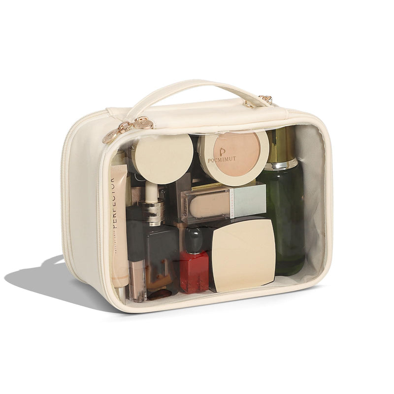 Clear Makeup Bags,Small Makeup Pouch with Large Cosmetic Bag Toiletry Bag Car Accessories Storage for Women,Travel Essentials Organizers,Beige Beige Large+small
