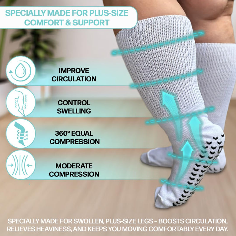 [Australia] - Beltwell® Super Stretchy Socks for Swollen Feet & Legs – Improves Circulation & Mobility, Anti-Slip Grips (2 Pairs) One Size Tall White 