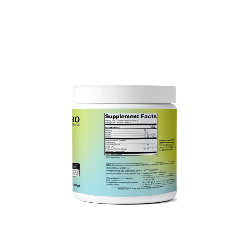 Sparkle Wellness Skin Boost Plus VERISOL Collagen Peptides (No Flavor) | 30 Serves with Vitamin C & Hyaluronic Acid for Hair, Skin & Nail Health, Gelita-Sourced Unflavored 30 Servings (Pack of 1)