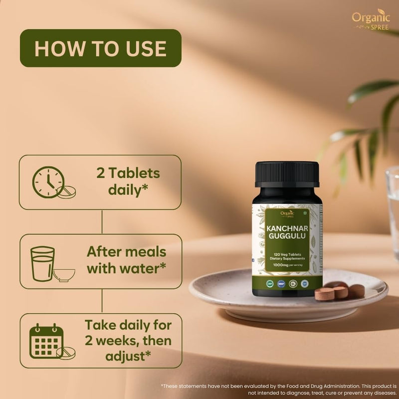 ORGANIC SPREE Kanchnar Guggulu 120 Tablets - Ayurvedic Formulation - Certified and Vegetarian 1