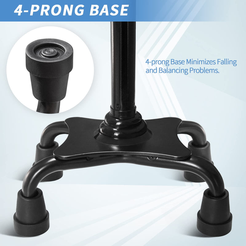 [Australia] - Adjustable Walking Cane for Men & Women with 4-Pronged Base for Extra Stability - Foldable Cane for Seniors with Foam Padded Offset Handle for Soft Grip & a Second Handle for Standing Black 