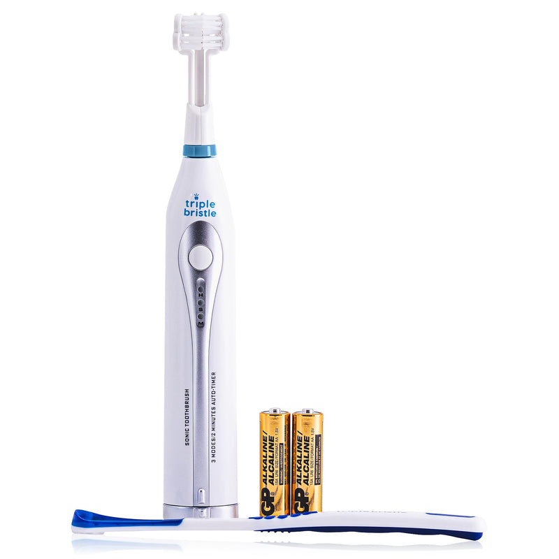 Triple Bristle GO 3 Sided Sonic Toothbrush - Soft Nylon Bristles, Autism & Special Needs Toothbrush for Kids & Adults, Travel Friendly Triple Bristle Go