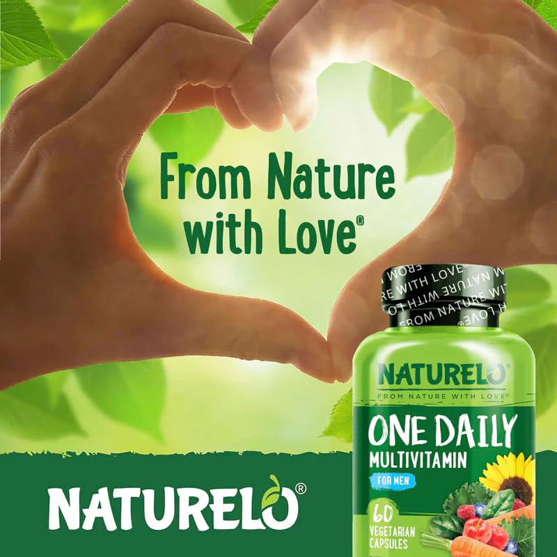 NATURELO Mens Multivitamins - One Daily Multivitamin for Men with Vitamins, Minerals & Organic Whole Foods, Boost Energy & Health, Non-GMO, 60 Vegetarian Capsules Unflavored 60 Count (Pack of 1)