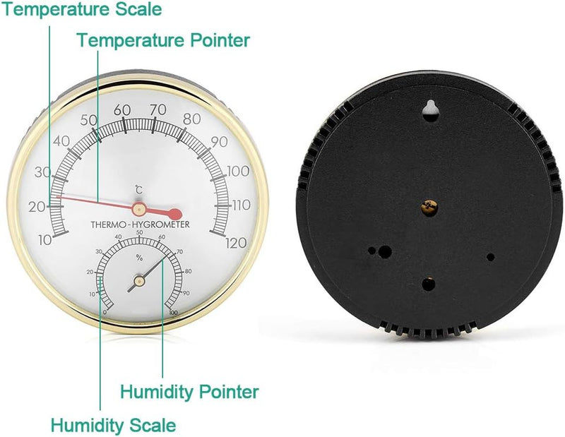 [Australia] - Fdit 2-In-1 Stainless Steel Sauna Thermometer Hygrometer Thermo-Hygrometer Indoor Sauna Equipment Accessory 