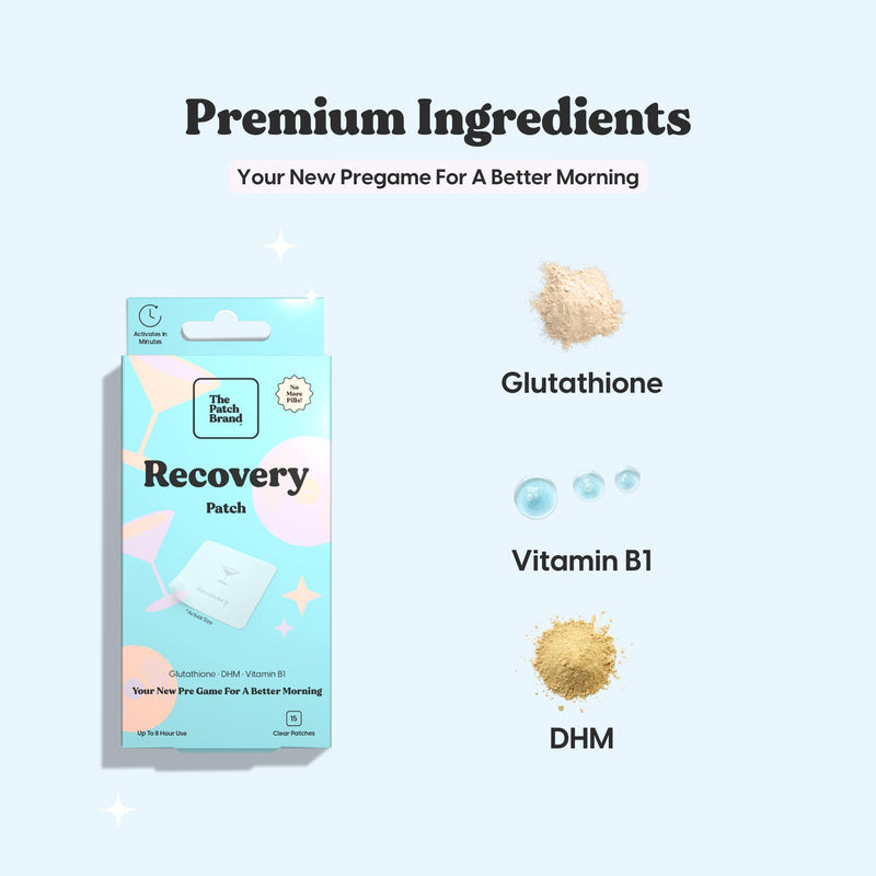 The Patch Brand Recovery Patches | Supports Morning After with Vitamin B1, DHM, Glutathione | Party & Travel Must Haves | Long Lasting Water Resistant Patches