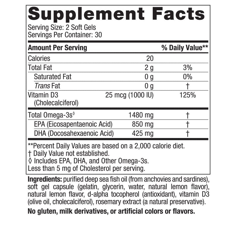 [Australia] - Nordic Naturals Ultimate Omega Xtra, Lemon Flavor - 60 Soft Gels - 1480 mg Omega-3 + 1000 IU Vitamin D3 - Omega-3 Fish Oil - EPA & DHA - Brain, Heart, Joint, & Immune Health - 30 Servings Standard Packaging 