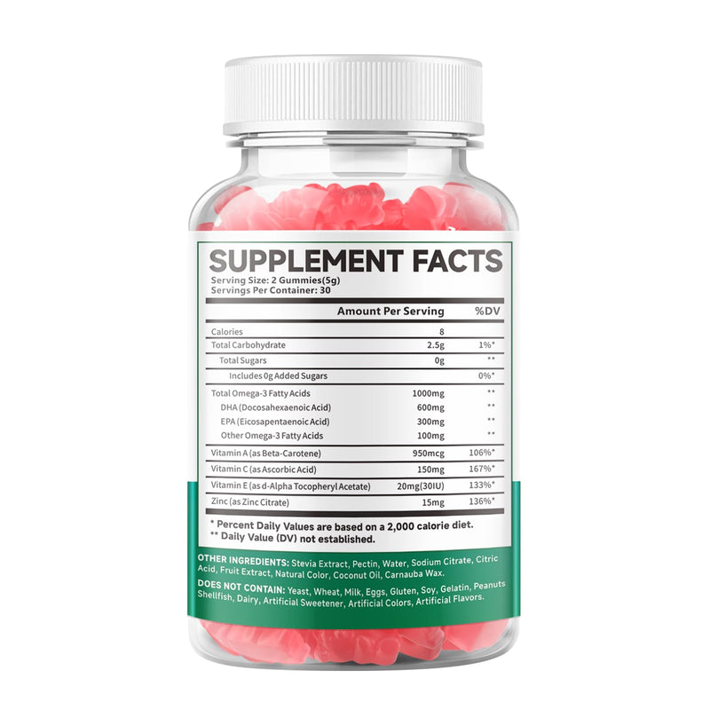 2 Pack Omega-3 Gummies 1000mg, Omega 3 Fish Oil Alternative for Adults, Algae-Based DHA 600mg & EPA 300mg + Vitamins A, C, E, Zinc, Supports Overall Wellness, Raspberry Flavor, 120 Count 60 Count (Pack of 2)